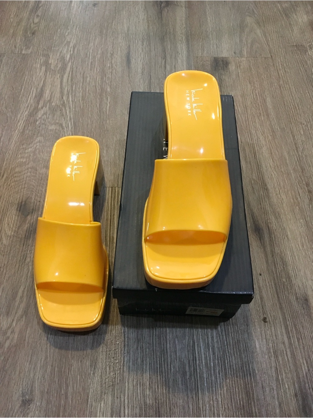 Nicole Miller Yellow Gloss Slide Mules